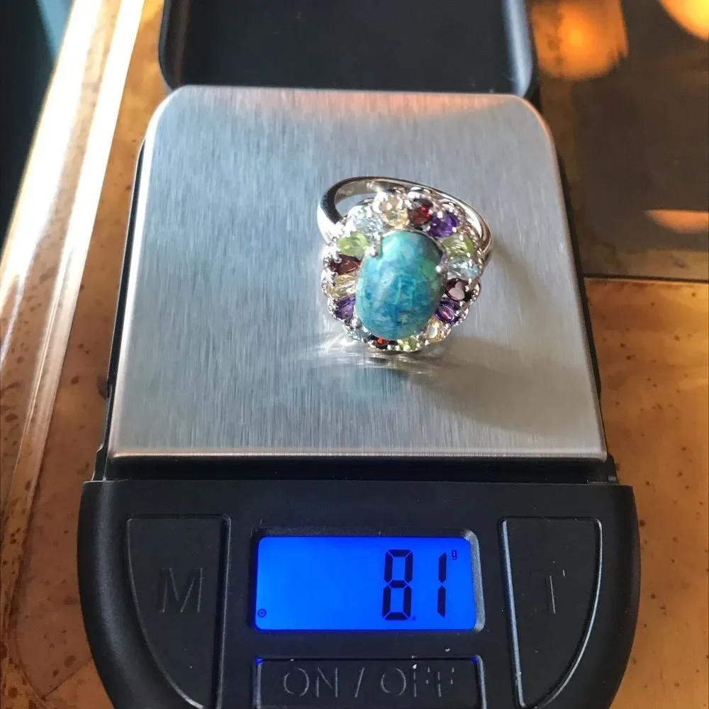 Natural Shadowkite Sterling Silver Halo Ring Size 10